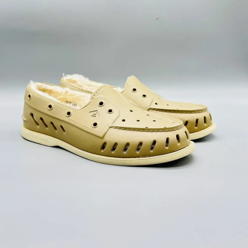 Sperry Shoes Mens 9 Beige Faux Fur Lined Top Sider Boat Casual Comfort